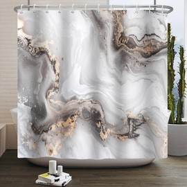 Kzzfqxb 105x160cm Shower Curtains with Plastic Hooks, Waterproof Occluded Grey Golden Marble Texture Milky Waterflow Wave Sandflow Modern Pattern for Bath, Polyester Fabric for Bathroom Bathtub