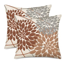 Smilyard Burnt Orange Grey Pillow Covers 18x18 Inch Set of 2 Dahlia Floral Decor Throw Pillows Fall Modern Geometry Flower Outdoor Decorative Cushion Cases for Sofa Couch Bed Decorations