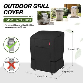 Porch Shield 34W x 24D x 46H inch Premium Gas Grill Cover Up to 32 inch, Waterproof and Fade Resistant 600D BBQ Covers for Weber, Brinkmann, Char-Broil and More, Black