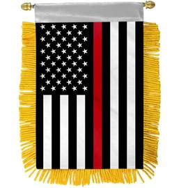 USA Thin Red Line Fire Fighter Department 4"x6" Mini Window Banner Flag