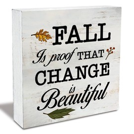 Rustic Fall is Proof that Change is Beautiful Wood Box Sign Country Autumn Fall Wooden Box Sign Farmhouse Home Desk Shelf Decor (5 X 5 Inch)