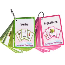 Richardy Verbs,Adjectives 2 Sets of English Flash Cards Kids Pocket Card Learning Baby Toys for Children Pre-Kindergarten
