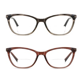 Kafirlo Bifocal Reading Glasses Women Cat Eye Blue Light Blocker Computer Reader Clear Top No Line Cateye Progressive Eyeglasses Ultralight Small Bling Cute Scratch Resistant Unbreakable Eyewear 2.50