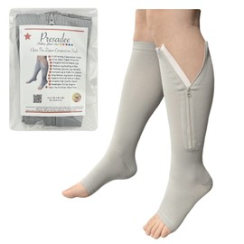 Presadee Open Toe 15-20 mmHg Moderate Compression Leg Calf YKK Zipper Gray Socks (2)