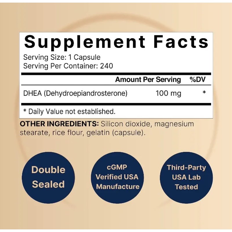 Suplemento DHEA 100 mg – 240 Cápsulas de Alta Potencia –