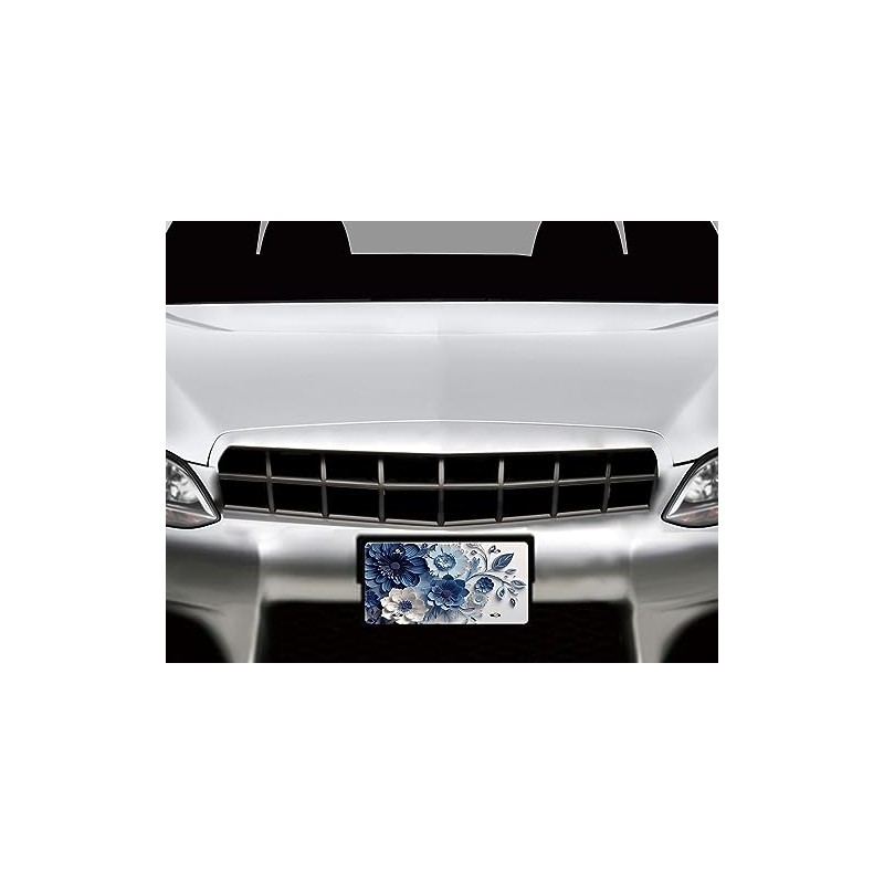 Vanity Aluminum Front License Plate (Blue and White Floral)