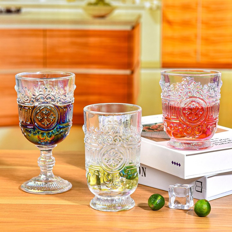 Sungmor Vintage Pressed Glass Goblet Glassware Set of 6, Classic