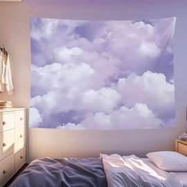 Yieldeer Purple Clouds Tapestry Wall Hanging for Bedroom Aesthetics, Nature Landscape Purple Sky Clouds Scenery Wall Tapestry Home Decor for Living Room College Dorm
