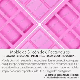 Mercader Digital Molde Silicón 6 Rectángulos / Jabón / Repostería / Velas