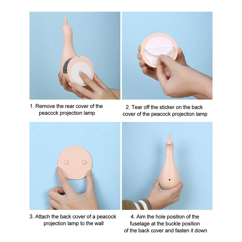 PeacockShaped Projection Lamp Decorative Light Touch Control ABS Nightlight Bedroom(Pink