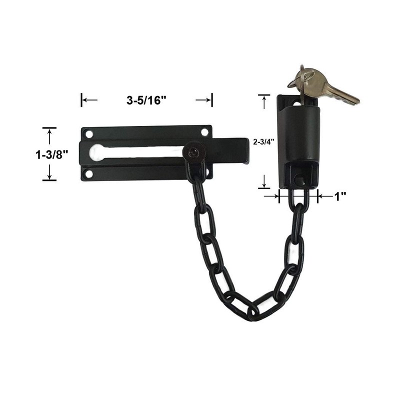 QCAA Keyed Chain Door Lock, Die Cast Construction, Matte Black,