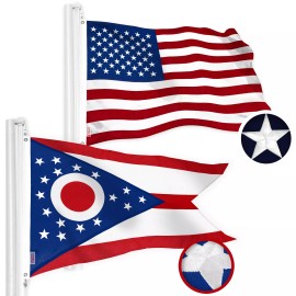 G128 Combo: American Flag & Ohio Flag 3x5 Ft Both Embroidered 220GSM Spun Poly