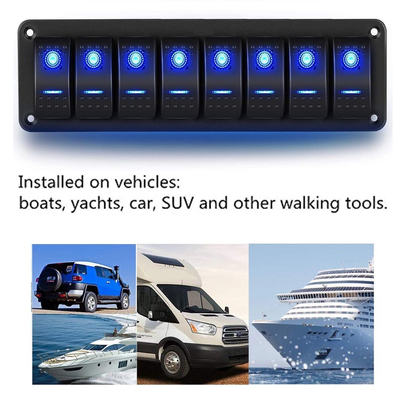Geloo 8 Gang Switch Panel, 12 V/24 V Waterproof Toggle
