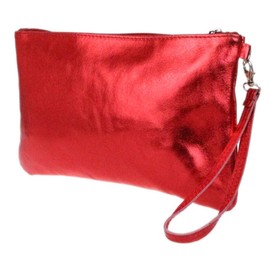 Girly Handbags Womens Genuine Italian Metallic Leather Clutch Bag (Red)