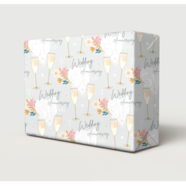 2 Sheets 2 Tags 50th Golden Wedding Anniversary Wrapping Paper Beautiful Classy And Elegant Flowers Champagne Glasses Design Golden Wedding Anniversary Giftwrap