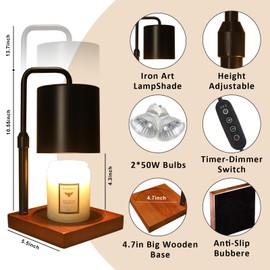 LIFETOWE Candle Warmer Lamp with Timer & Dimmer, Electric Candle Lamp Warmers, MWomen Gifts Ideas, Black Candle Warmer Lamp Adjustable Height for Home Decor with 2 Bulbs