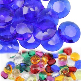 27mm Blue CH09 Round Acrylic Pirate Treasure Gems Plastic Jewels For Party & Games, Table Scatter, Vase Fillers, Wedding Decor Gemstones Favors - 25 Pieces