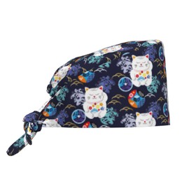 Lucky Cat Blue Japan Adjustable Working Cap Breathable Unisex Women Men Elastic Bandage Tie Back Hats Scrub Nursing Doctor Surgeon Cap
