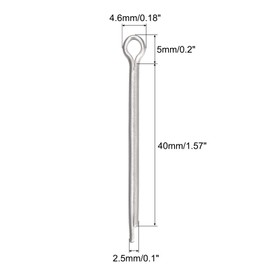 sourcing map Split Cotter Pin, 2.5mm x 40mm Stainless Steel Clip Fastener Fitting for Automotive, Mechanics, Silver Tone, 30Pcs