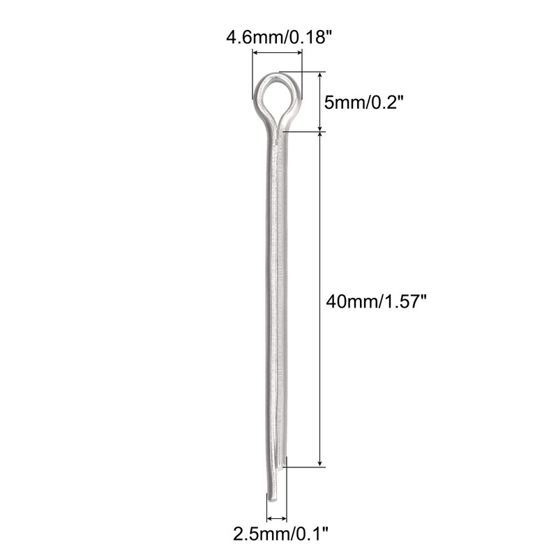 sourcing map Split Cotter Pin, 2.5mm x 40mm Stainless Steel