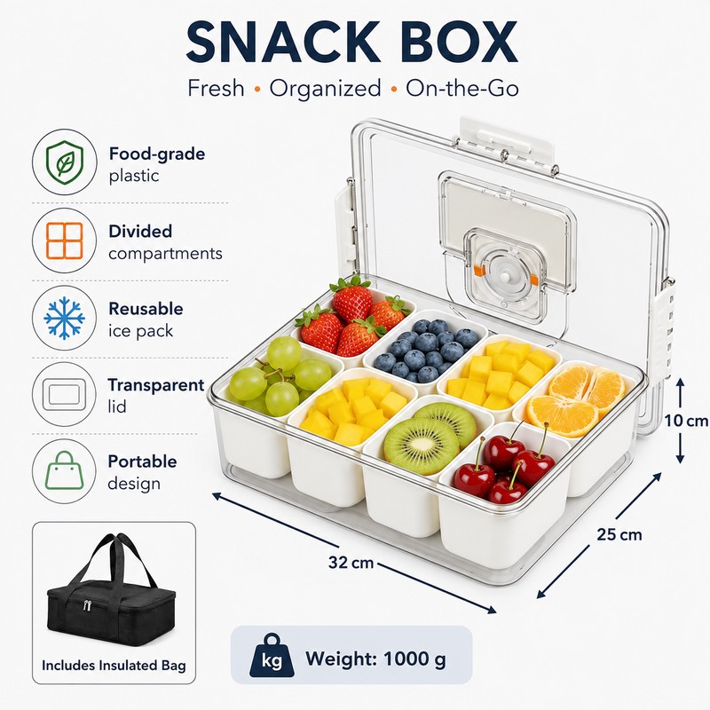 Chilled Snackle Box for Travel Snacks – Divided Insulated Serving