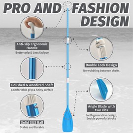 iTAOSTAR P01A-Pure Blue, SUP Paddle 3-Piece Floating Foldable Paddle Adjustable 160-210cm/63-84, Flexible Convertible Lightweight Oars with Glass Fiber Blade for Surfing