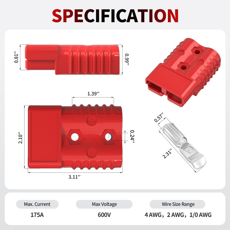 RVBOATPAT 175A Battery Quick Connect/Disconnect, 1/0 AWG Wire Harness Plug