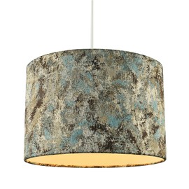 Chic Graphic Designer Jacquard Round Drum Lamp Shade in Teal Cream and Taupe Colours | 30cm x 20cm | Pale Cream Inner Lining by Happy Homewares