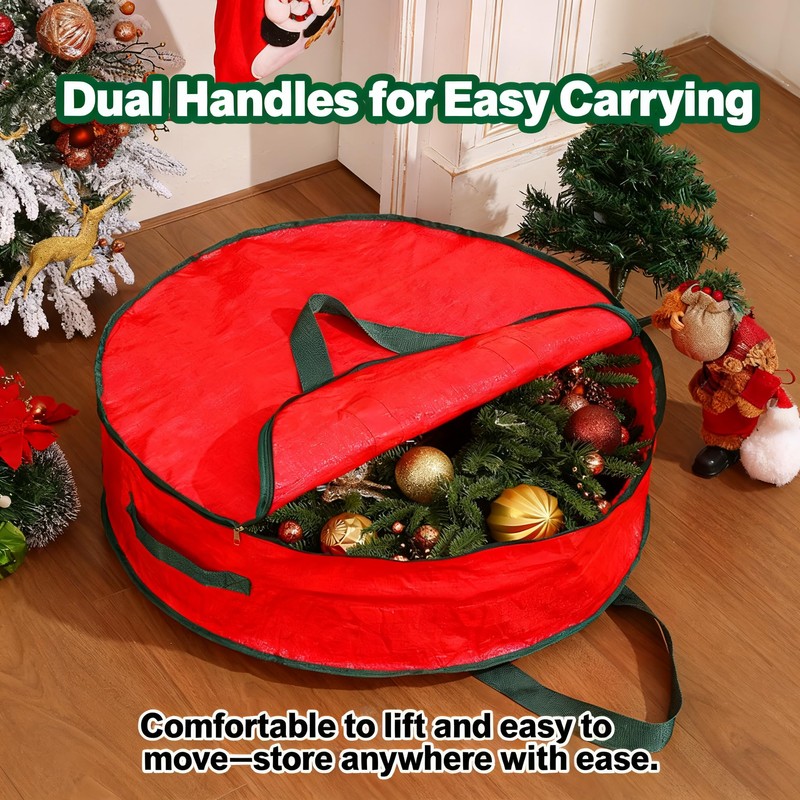 2 Pack 30" Wreath Storage Bags, Heavy Duty Christmas Wreath