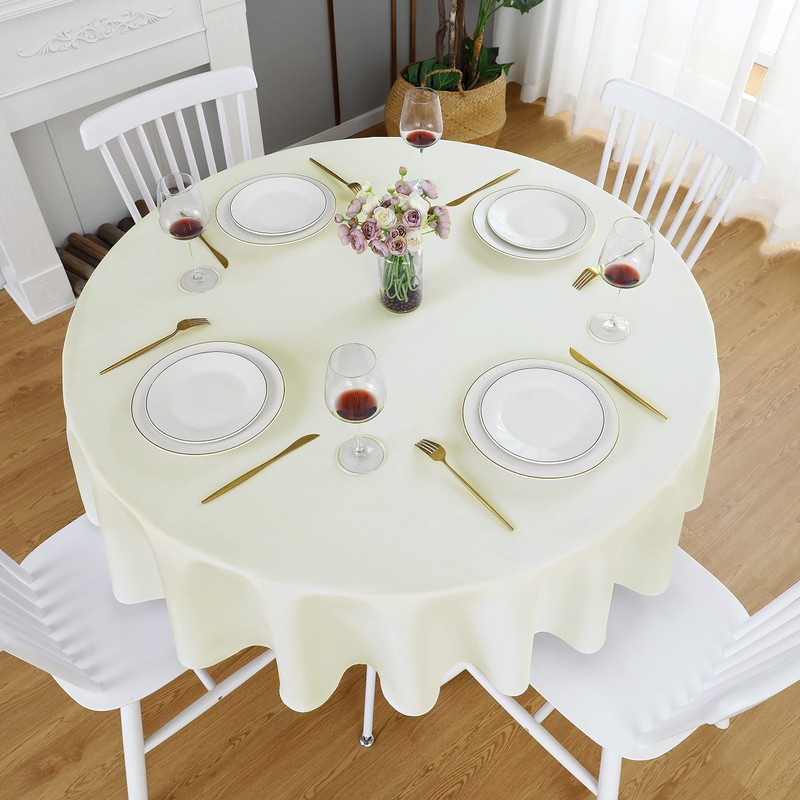 FOLINS&HOME Cream Round Tablecloth 70 Inch Waterproof Heavy Duty Wrinkle