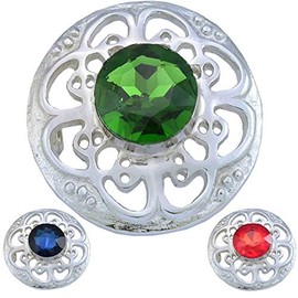 AAR Scottish Fly Plaid Kilt Brooch Celtic Design 3 Color Stones Chrome Finish (Green Stone)