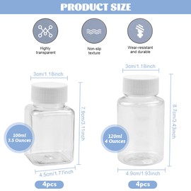 GIRAFEDA Pack of 8 Mini Empty Bottles Portable Plastic Bottles with Lid Juice Bottles Leak-Proof Drinking Bottles Reusable Water Bottles for Milk Juices Water (100/120 ml)