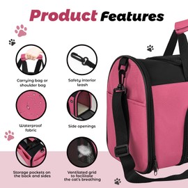 Zavothy TSA Airline Approved Soft-Sided Pet Carrier for Small to Medium Cats and Puppies, Up to 15 Lbs – Collapsible Travel Carrier for Dogs & Cats, Pink