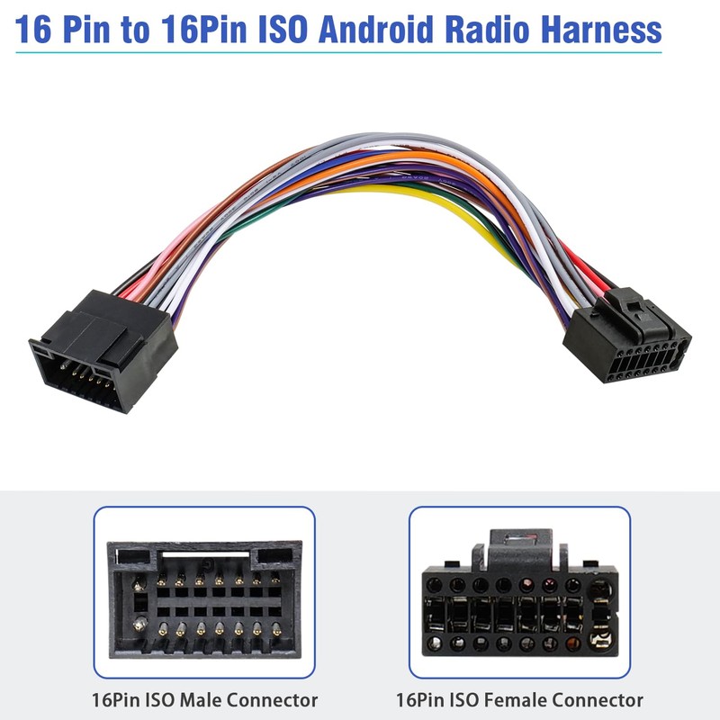 Jayubien Android Radio Extension Cable,ISO Stereo Wiring Harness 16Pin to