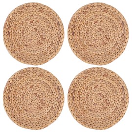 Yesland 4 Pack 11.8'' Rattan Tablemats - Natural Round Braided Water Hyacinth Weave Placemat - No-Slip Wooden Heat Resistant Mats for Table, Coasters, Pots, Pans & Teapots in Kitchen