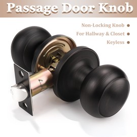 Probrico Door Knobs Interior, Closet Door Knobs, Passage Door Handles, Keyless Door Knobsets No Lock, Oil Rubbed Bronze, 10 Pack