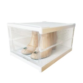 Thicken & Sturdy Clear Shoe Storage Organizer with Magnetic Door, Stackable Boxes for Closet, Foldable Space-Saving Shoe Rack for Sneaker Boot Container, Plastic Shoe Cabinet Shoe Box , White