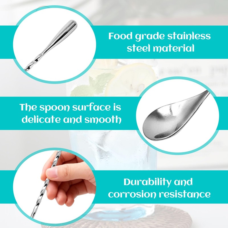 4PCS Stainless Steel Cocktail Bar Spoon Set, 10Inch Spiral Stirrers,