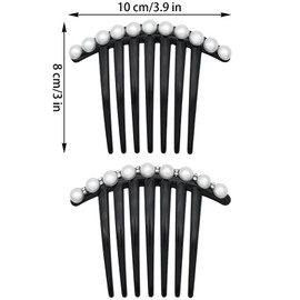 4PCS Black French Twist Hair Comb Clips Pearl Rhinestone Hair Side Combs Decorative Hair Combs Vintage Hair Fork Hair Bun Updo Accessories for Women