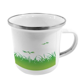 Ambesonne Dragonfly Steel Camping Mug, Ecology Background with Dandelions Greenland Grass Habitat Nature Print, Printed Thermal Cup for Camping and Outdoor Activities, Lime Green White