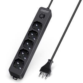 Aigostar 5 Way Power Strip with Switch 250V/3680W 5m Cable Black