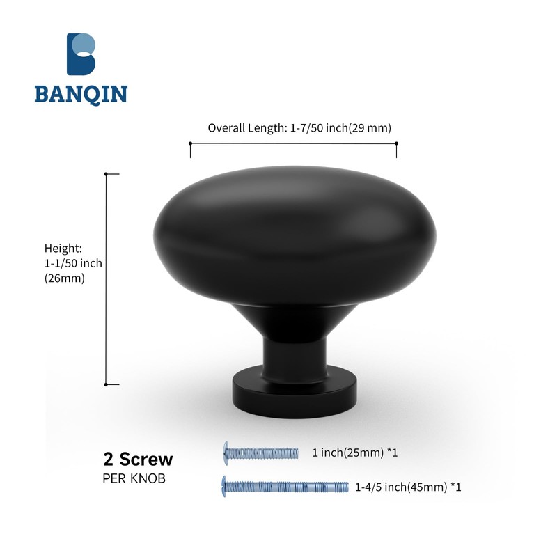 LONTAN Pack of 6 Cabinet Knobs, Black Furniture Knobs, Drawer
