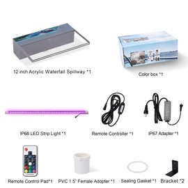 PONDO Lighted Waterfall Pool Fountain 12'' w/LED 7 Color Changing and Remote, Acrylic Waterfall Spillway for Sheer Descent Garden Outdoor