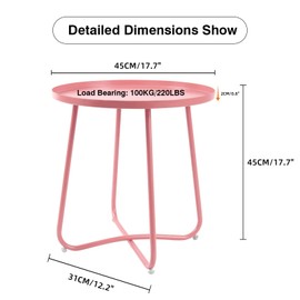 J.M.Deco Outdoor Side Table, Small Round Patio Table Weather Resistant Steel, Small Accent End Table for Patio Yard Garden, Balcony, Bedside, Indoor & Outdoor (Pink)
