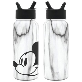 Botella de agua aislada con tapa de pajita reutilizable de acero inoxidable con boca ancha, diseño de Mickey en mármol