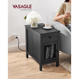 VASAGLE Side Table with Storage, End Table with USB Ports and Outlets, Nightstand with Charging Station, Drawer, Storage Cabinet, Magazine Rack, for Living Room, Bedroom, Charcoal Gray ULET312T22