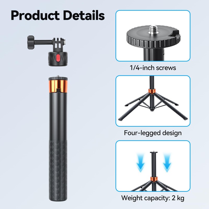 UTEBIT 59'' Telescopic Selfie Stick with Tripod, Enhanced 4-Leg Steady