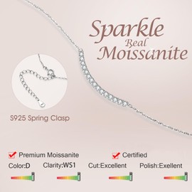 SecreTalk Tennis Moissanite Necklace for Women, 925 Sterling Silver D Color Ideal Cut 2mm Necklace for Women with Certificate of Authenticity