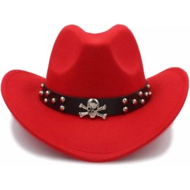 Unbranded Red Western Skull Cowboy, Cowgirl Hat, Men Women Retro Wide Brim
