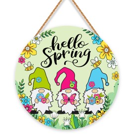 Hello Spring Decor,Gnomes Wooden Hanger Wall Plaque Sign For Outdoor Home Farmhouse Wall Window Yard.(027)